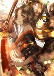  breasts japanese_clothes kimono long_hair looking_at_viewer medium_breasts onmyoji paujiou solo sword weapon yellow_eyes youtouhime 