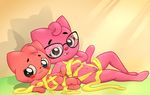 2018 anthro blush breasts clothed clothing cub digital_media_(artwork) duo eyewear female fur glasses hair kate lying mammal mostly_nude mother nipples open_mouth parent partially_clothed playkids polygon5 pose ribbons simple_background skimpy smile young 