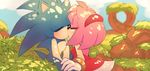  absurd_res amy_rose anthro black_nose clothing duo eyes_closed female grass hair hairband hedgehog hi_res iku-t0 kissing male male/female mammal pink_hair short_hair sonic_(series) sonic_the_hedgehog video_games 