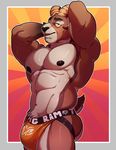  anthro bulge caprine clothing hands_behind_head horn jockstrap knuxlight looking_at_viewer male mammal mostly_nude muscular muscular_male nipples pecs solo standing underwear 
