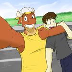  bovine cattle duo fuze hug human male mammal outside rich_hunter selfie texnatsu ty_(fuze) ty_conrad 