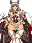  animal_ears bangs blunt_bangs cat_ears gloves leotard long_hair looking_at_viewer matoyama niyah silver_hair simple_background smile solo spoilers thighhighs twintails xenoblade_(series) xenoblade_2 yellow_eyes 