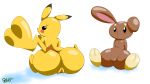  anus big_butt blush buneary butt cleft_tail duo female feral fur gloryworm looking_at_viewer looking_back nintendo open_mouth pikachu plump_labia pok&eacute;mon pok&eacute;mon_(species) presenting presenting_anus presenting_hindquarters presenting_pussy pussy simple_background smile spread_legs spreading thick_thighs video_games wide_hips yellow_fur 