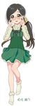  1girl blush chunyan dakimakura dress eyebrows_visible_through_hair female full_body glasses green_eyes long_sleeves open_mouth ponytail ryuuou_no_oshigoto! sadatou_ayano semi-rimless_eyewear socks solo 