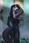  anthro back_piercing breasts butt canine female hair makeup mammal mascara mohawk nipples nude smiju smile solo standing 