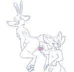  3_toes 4_fingers animal_genitalia anthro ball_grab balls butt canine cheek_tuft chest_tuft clenched_teeth disney duo ears_back elbow_tufts eyebrows fennic finnick fox half-closed_eyes head_tuft knee_tuft kneeling larger_male line_art male male/male mammal neck_tuft nick_wilde nude open_mouth open_smile penis raised_eyebrow rotten_robbie sheath shoulder_tuft side_view simple_background size_difference smaller_male smile snout standing teeth toes tuft white_and_blue white_background zootopia 