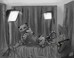  2018 anthro artemis_(nobby) bed camera clothed clothing disney duo feline female male mammal musk_deer nobby_(artist) nude pose sydney_(nobby) tiger zootopia 