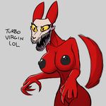  anthro big_breasts breasts canine english_text exotic_pupils fur kea_(artist) mammal monster nipples nude open_mouth pyr3 red_fur scp-1471 scp_foundation skull solo text 