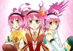  3girls alfa_system bare_shoulders gloves green_eyes hairband kanonno_earhart kanonno_grassvalley multiple_girls open_mouth pasca_kanonno pink_hair short_hair skirt tales_of_(series) tales_of_the_world_radiant_mythology tales_of_the_world_radiant_mythology_2 tales_of_the_world_radiant_mythology_3 thighhighs 