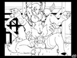  2010 anal anal_penetration anus balls big_breasts black_and_white breasts butt canine claws cum cum_in_ass cum_inside digimon erection female fox from_behind guilmon male mammal monochrome nipples nude open_mouth penetration penis pussy renamon scalie sex spread_legs spreading straight yawg 