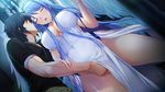  alice_soft angel aqua_hair black_hair breasts choukou_shinki_ixseal dress ellis_xillia fingering game_cg headband long_hair male pussy_juice short_hair tagme_(artist) 