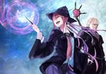  1girl black_coat breasts character_request hat original school_uniform short_hair staff tomas_(kaosu22) wand wizard_hat 