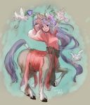  1girl animal_ears bird centaur dated female horse_ears lavender_hair long_hair monster_girl original signature solo ttmary 