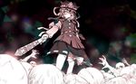  asymmetrical_hair commentary epaulettes hat hat_ribbon limited_palette looking_down meimaru_inuchiyo ribbon ribbon-trimmed_sleeves ribbon_trim rod_of_remorse shiki_eiki skeleton skirt touhou wide-eyed zombie 