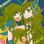  breasts cleavage dress final_fantasy final_fantasy_iv green_eyes green_hair hair_ornament large_breasts leotard long_hair looking_at_viewer rydia single_bare_shoulder single_pauldron smile solo sunagimo_(nagimo) very_long_hair younger 