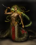  2018 5_fingers areola breasts coiling dagger digital_media_(artwork) female holding_object holding_weapon medusa melee_weapon nipples quillu reptile scalie snake sword weapon 
