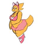  alphys anthro bra breasts cleavage clothed clothing eyewear female glasses hi_res legwear lizard looking_at_viewer midriff reptile scalie simple_background skirt slightly_chubby smile solo somescrub undertale underwear video_games white_background 