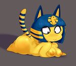  2017 animal_crossing ankha anthro big_butt biped blue_hair breasts butt cat digital_media_(artwork) egyptian feline female hair lying mammal nintendo nipples noseless nude on_front pose short_stack slightly_chubby smile solo somescrub thick_thighs video_games voluptuous wide_hips 