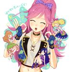  &gt;o&lt; ;d ^_^ ^o^ aikatsu! aikatsu!_(series) blonde_hair blue_hair blush braid brown_hair catchphrase chibi chibi_inset closed_eyes crop_top dated dress drill_hair fingerless_gloves flower gloves gradient_hair hair_flower hair_ornament hair_ribbon happy_birthday hat himesato_maria idol jester_cap kazesawa_sora long_hair midriff multicolored_hair multiple_girls navel ok_sign one_eye_closed open_mouth otoshiro_seira pink_hair ponytail purple_eyes purple_hair ribbon saegusa_kii sakana_(skn) smile teardrop twintails upper_body 