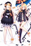  abigail_williams_(fate/grand_order) arm_up bangs bare_legs barefoot bed_sheet black_bow black_dress black_hat black_legwear black_panties blonde_hair bloomers blue_eyes blush bow breasts bug butterfly closed_mouth commentary_request daki-makura dakimakura dress fate/grand_order fate_(series) forehead hair_bow hat hat_removed headwear_removed insect key keyhole long_hair long_sleeves looking_at_viewer lying multiple_views navel object_hug on_back orange_bow oversized_object panties parted_bangs polka_dot polka_dot_bow red_eyes revealing_clothes single_thighhigh skull_print sleeves_past_fingers sleeves_past_wrists small_breasts smile stuffed_animal stuffed_toy teddy_bear thighhighs underwear very_long_hair white_bloomers witch_hat 