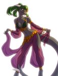  2017 anthro bottomless breasts brindle claws clothed clothing dancing dragon female green_eyes green_hair grey_skin hair harem_outfit horn pussy scalie silk simple_background smile solo standing virdi_(elberik) wristband 