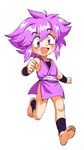  1girl character_request feet ninja oyatsu_(mk2) purple_eyes purple_hair running smile toes 