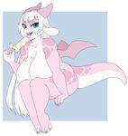  anthro big_breasts blithedragon breasts dessert dragon female food hair horn ice_cream looking_at_viewer nude smile solo tongue tongue_out wings 