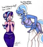  2018 anthro anthrofied breasts cleavage clothed clothing dialogue duo english_text equine female friendship_is_magic horn legwear mammal miniskirt my_little_pony newyorkx3 skirt starlight_glimmer_(mlp) stockings text trixie_(mlp) unicorn 