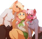  2018 anthro anthrofied applejack_(mlp) audrarius blush cheerilee_(mlp) clothed clothing earth_pony equine female fluttershy_(mlp) freckles friendship_is_magic green_eyes group hair hi_res horse long_hair looking_at_viewer mammal multicolored_hair my_little_pony pegasus pony simple_background two_tone_hair white_background wings 