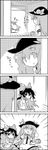  :&gt; :d beans belt bow box check_translation comic commentary_request emphasis_lines eyebrows_visible_through_hair food from_behind fruit greyscale hair_bow hallway hat highres hinanawi_tenshi holding holding_hands horns ibuki_suika in_box in_container long_hair masu monochrome open_mouth patches peach short_sleeves smile tani_takeshi touhou translation_request visible_air yorigami_shion yukkuri_shiteitte_ne 