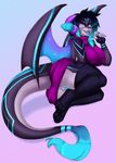  anthro blithedragon breasts butt clothed clothing dragon female hair horn legwear lying makeup nipples on_side open_mouth pussy smile solo sweater thick_thighs thigh_highs virgin_killer_sweater voluptuous wings 