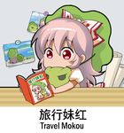  book bow chibi chinese commentary_request covered_mouth crossover english eyebrows_visible_through_hair frog fujiwara_no_mokou green_hat hair_bow hat holding holding_book indoors kaeru_(tabikaeru) lowres photo_(object) puffy_short_sleeves puffy_sleeves reading red_eyes shangguan_feiying shirt short_sleeves tabikaeru touhou translated white_bow white_hair white_shirt 