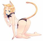  animal_ears ass barefoot black_panties breasts candy cat_ears cat_tail cleavage ear_piercing earrings extra_ears food headphones headphones_around_neck itsumi_mita jewelry kneeling lollipop long_hair looking_at_viewer medium_breasts original panties piercing see-through side-tie_panties simple_background solo striped striped_panties tail tank_top underwear white_background 