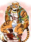  2018 abs anthro bearlovestiger13 biceps blue_eyes clothing feline fur hi_res lin_hu male mammal muscular muscular_male nekojishi pecs simple_background tiger 