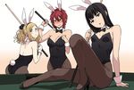  aizawa_tomo animal_ears ass billiards black_hair blonde_hair blush bow bowtie breasts bunny_ears bunny_tail bunnysuit carol_olston cue_stick fang fang_out gundou_misuzu highres long_hair multiple_girls official_art pantyhose ponytail pool_table red_hair short_hair tail tomo-chan_wa_onna_no_ko yanagida_fumita 