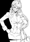  bad_id bad_pixiv_id banned_artist breasts choker commentary_request earrings fate/grand_order fate_(series) finger_to_eyewear formal glasses gloves greyscale hand_on_hip hat high_heels jewelry koyanskaya large_breasts long_hair looking_at_viewer monochrome navel open_mouth ribbon_choker s_tanly skirt sleeve_cuffs smile solo suit very_long_hair 