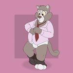  barefoot briefs bulge cat clothed clothing disney douglas_benson dress_shirt feline male mammal necktie neenya pants_down partially_clothed purple_background shirt simple_background slacks talespin tighty_whities underwear undressing white_underwear yellow_sclera 