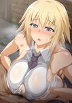 bare_shoulders between_breasts blonde_hair blush braid breasts censored cleavage_cutout cum ejaculation ejaculation_between_breasts fate/apocrypha fate_(series) jeanne_d'arc_(fate) jeanne_d'arc_(fate)_(all) large_breasts long_hair male_pubic_hair mosaic_censoring necktie necktie_between_breasts open_mouth paizuri penis pubic_hair purple_eyes purple_neckwear saintshiro short_shorts shorts sideboob single_braid sleeveless solo_focus sweat 