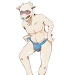  blush changing clothing cole_(nitw) male mammal night_in_the_woods procyonid raccoon speedo swimsuit 