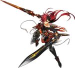  artist_request belt black_hair black_shirt boots dual_wielding earrings elsword elsword_(character) full_body gloves holding holding_sword holding_weapon immortal_(elsword) jewelry long_hair male_focus multicolored_hair official_art pants red_eyes red_hair shirt smile solo sword transparent_background two-tone_hair weapon 