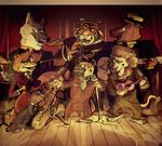  anthro bear canine disney feline fox group hyena lion male mammal music musical_instrument mustelid nicolaswildes_(artist) otter sound tiger wolf zootopia 