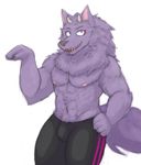  anthro bathym black_pants bulge canine clothed clothing doopcity male mammal muscular muscular_male nipples simple_background solo topless white_background 