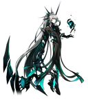  ainchase_ishmael artist_request black_coat black_footwear black_gloves elsword expressionless full_body gloves green_eyes grey_hair herrscher_(elsword) long_hair male_focus official_art ponytail solo transparent_background very_long_hair 