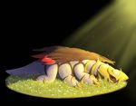  black_background giratina grass legendary legendary_pok&eacute;mon lying nintendo on_front pok&eacute;mon pok&eacute;mon_(species) simple_background sleeping snuddi video_games white_tail wings 