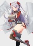  absurdres ass azur_lane bangs black_gloves blurry blurry_background breast_hold breasts covered_nipples crossed_arms eyebrows_visible_through_hair eyes_visible_through_hair from_side gloves hair_ornament highres iron_cross large_breasts lips long_hair long_sleeves looking_at_viewer military military_uniform multicolored_hair parted_lips pink_lips prinz_eugen_(azur_lane) sideboob silver_hair smile solo spekkio36 streaked_hair swept_bangs thighhighs thighs two_side_up uniform very_long_hair 