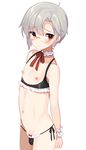  ahoge blush breastless_clothes brown_eyes bulge choker glasses highres lingerie male_focus mizuki_eiru_(akagi_kurage) navel nipples original otoko_no_ko panties ribbon side-tie_panties silver_hair solo standing underwear wrist_cuffs 