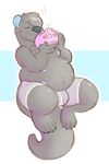  alternate_color anthro belly beverage bulge chase_the_otter clothed clothing cup eyes_closed fur holding_object male mammal multi_nipple mustelid nipples otter overweight partially_clothed rabidraccoon simple_background solo topless underwear 