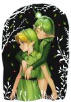  1girl blonde_hair blue_eyes closed_eyes fairy green_hair green_hairband hairband hat hug kokiri link magore997 pointy_ears saria smile the_legend_of_zelda the_legend_of_zelda:_ocarina_of_time young_link 
