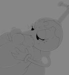  2016 aircraft airship balls cuphead_(game) erection fellatio female grey_background hi_res hilda_berg humanoid male monochrome not_furry oral penis sex simple_background theboogie unknown_species 