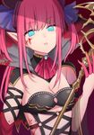  1girl alternate_hairstyle blood blue_eyes carmilla_(cosplay) carmilla_(fate/grand_order) cleavage cosplay elizabeth_bathory_(fate) empty_eyes fate/extra_ccc fate/grand_order fate_(series) karoku_chitose long_hair looking_at_viewer pink_hair pointy_ears tagme weapon 